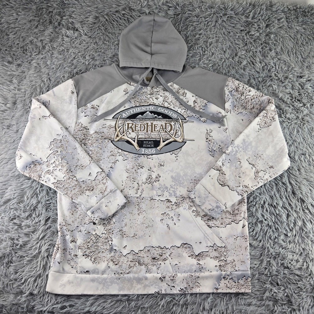 RedHead Mens Large Gray Tundra Camo Fleece‎ Graphic Pullover Hoodie